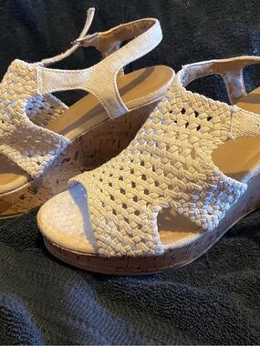 Braided Cream Wedge Sandals with Cork Platform